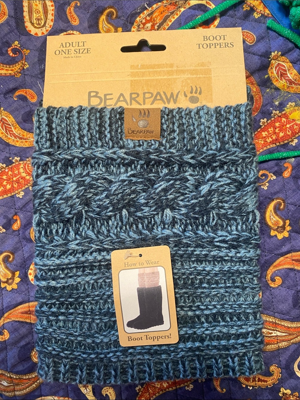 BearPaw Cable Knit Boot Toppers shades of blue